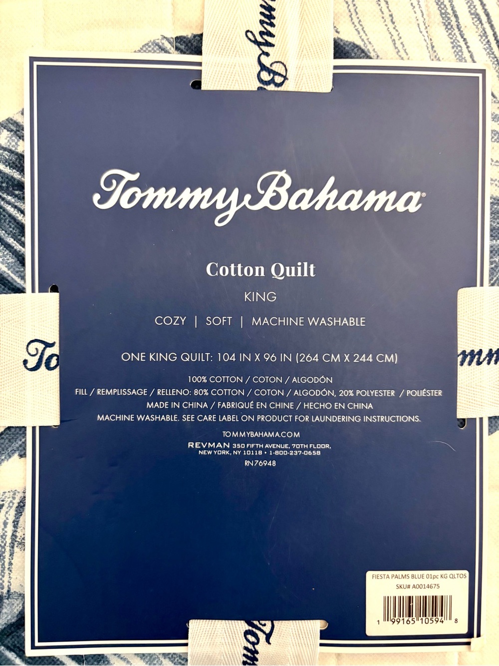 Tommy Bahama Fiesta Palm Blue Leaf Print 100% Cotton Quilt - King - Picture 7 of 7